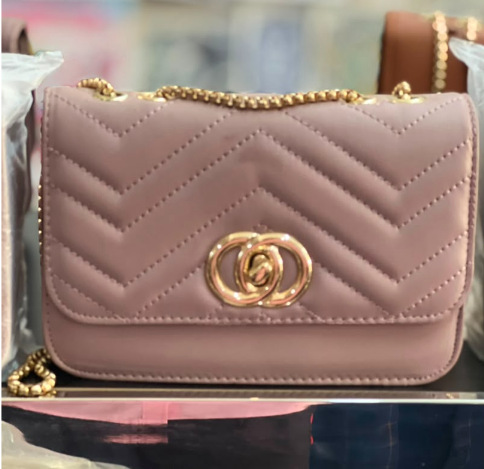 Women's Quilted Chain Shoulder Bag –Dusty Mauve - Black- Grey