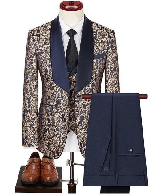 Luxury Men's Jacquard Tuxedo Suit Set with Elegant Shawl Lapel Design