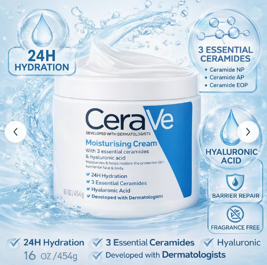 CeraVe Moisturizing Cream 454g, Face & Body for Dry to Very Dry Skin