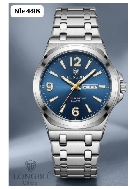 LONGBO Classic Men's Quartz Watch with Blue Sunburst Dial and Stainless Steel Bracelet