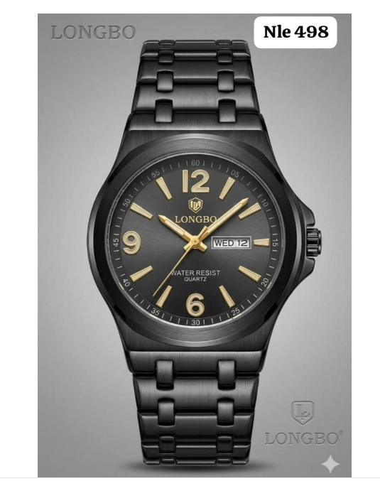 LONGBO Classic Men's Quartz Watch with Black Dial and Black Stainless Steel Bracelet