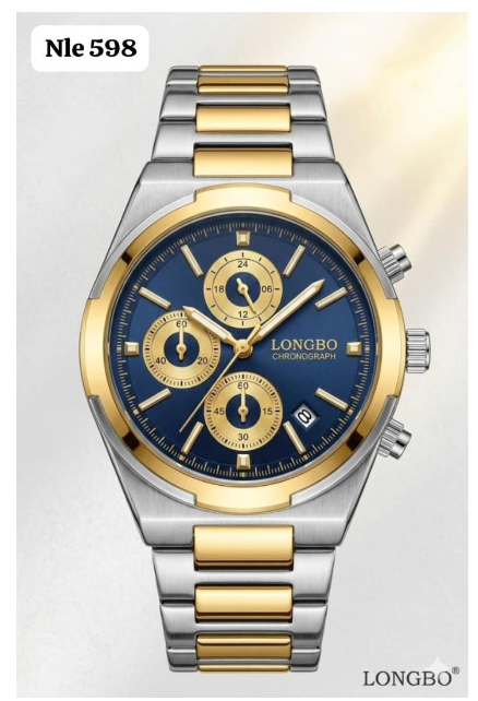 LONGBO Luxury Chronograph Watch with Blue Dial and Two-Tone Gold & Silver Stainless Steel Bracelet