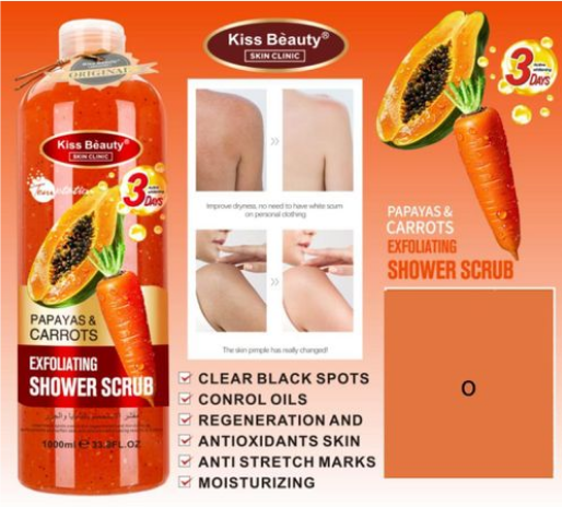 Kiss Beauty Exfoliating Shower Scrub – Brightening Body Polish with Natural Enzymes
