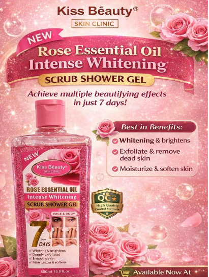 Kiss Beauty Rose Essential Oil Intense Whitening Scrub Shower Gel