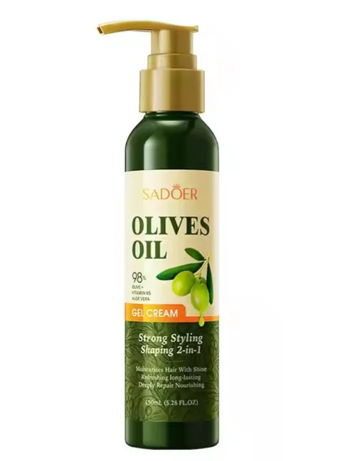 SADOER Olive Oil Gel Cream – Strong Styling & Shaping 2-in-1 Hair Moisturizer with Shine, Deep Repai