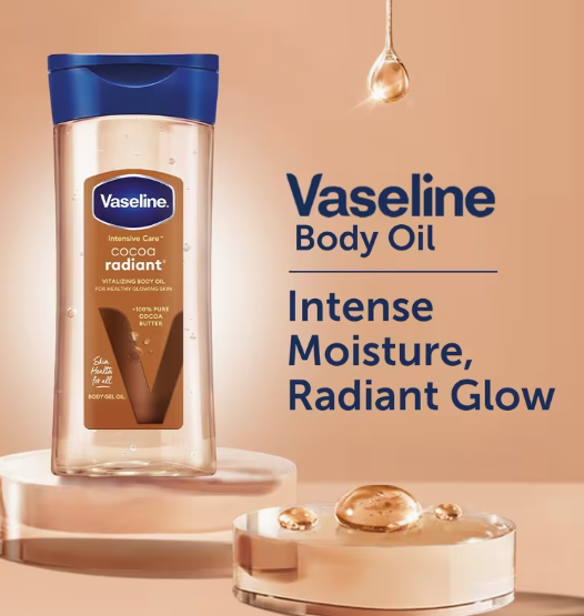 Vaseline Intensive Care Cocoa Radiant for glowing skin, body gel oil with pure cocoa butter + replen