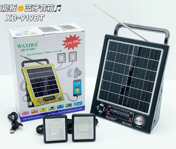 XB-919BT Solar-Powered Wireless Bluetooth Speaker with Dual Emergency LED Lights, Portable for Campi